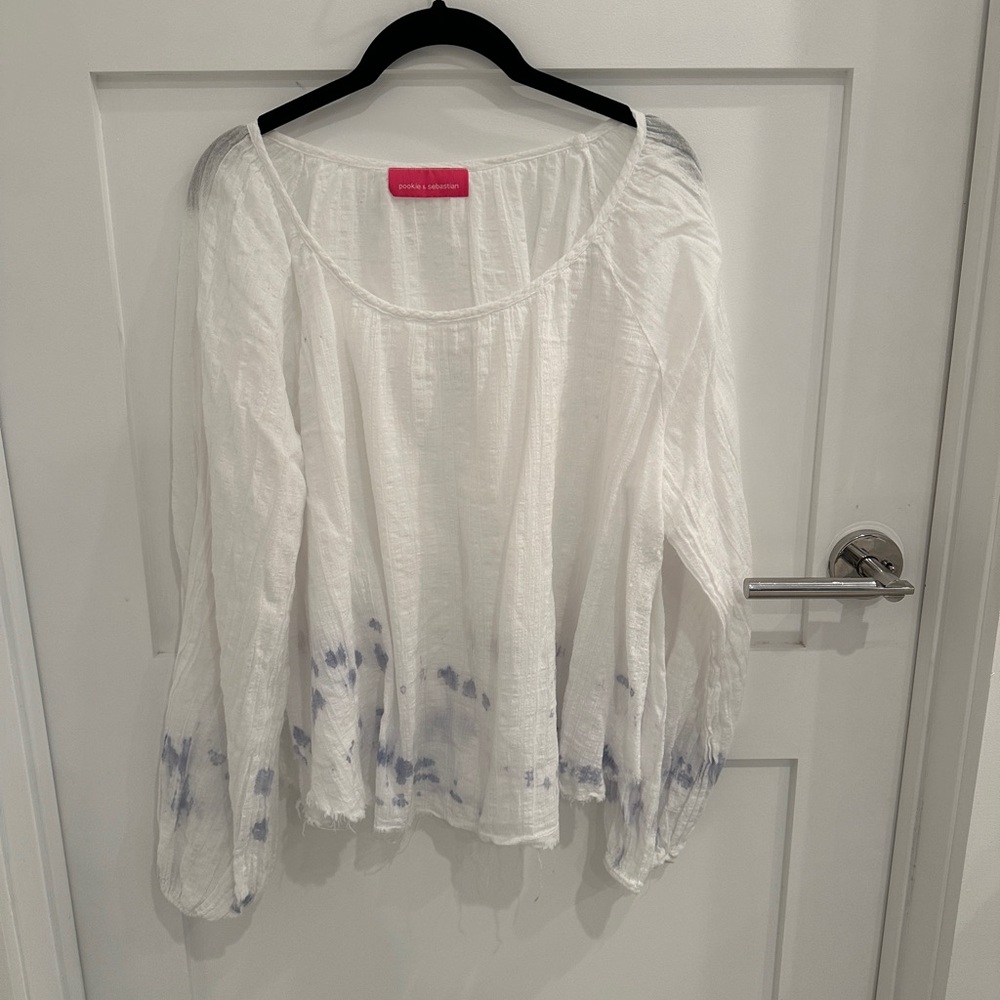Pookie & Sebastian White and Blue Boho Blouse